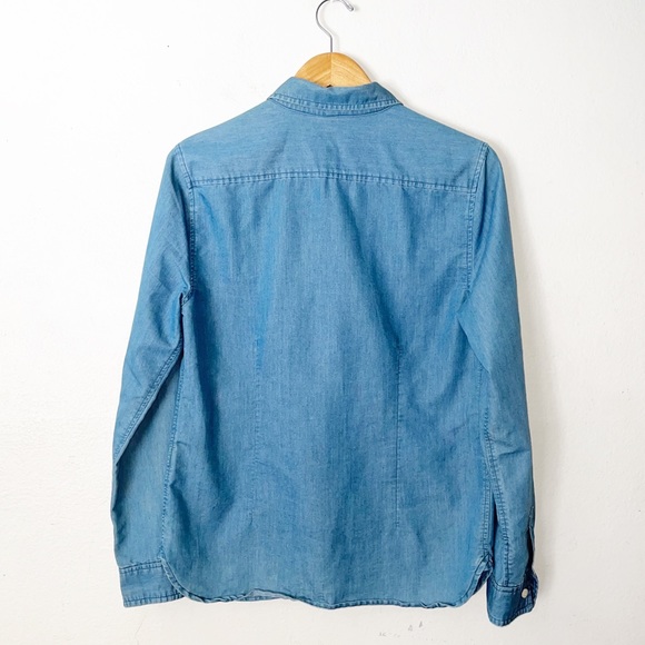 PER SE Blue Chambray Denim Cotton Blend Button Up Top M - Picture 8 of 9